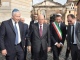 Il Presidente Giorgio Napolitano al suo arrivo al Tempio Maggiore per la cerimonia commemorativa del 70° anniversario della deportazione degli ebrei romani. Nella foto da sinistra Renzo Gattegna, Ignazio Marino e Riccardo Pacifici